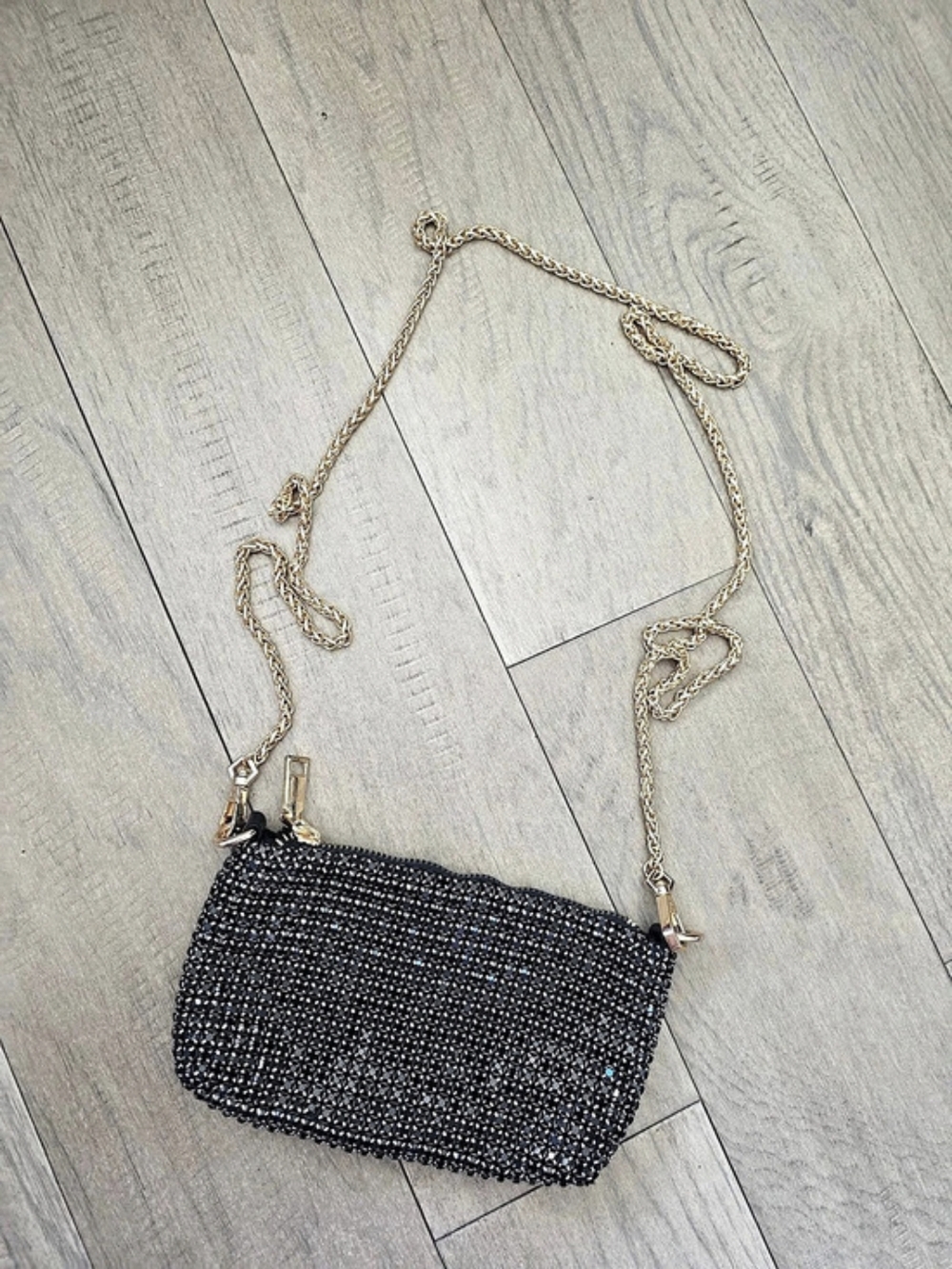 Beaded Chain Clutch in Black & Gold